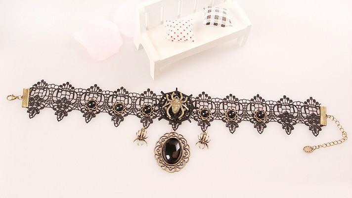 Halloween Gothic Style Lace Necklace Spider Necklace Female Retro Necklace