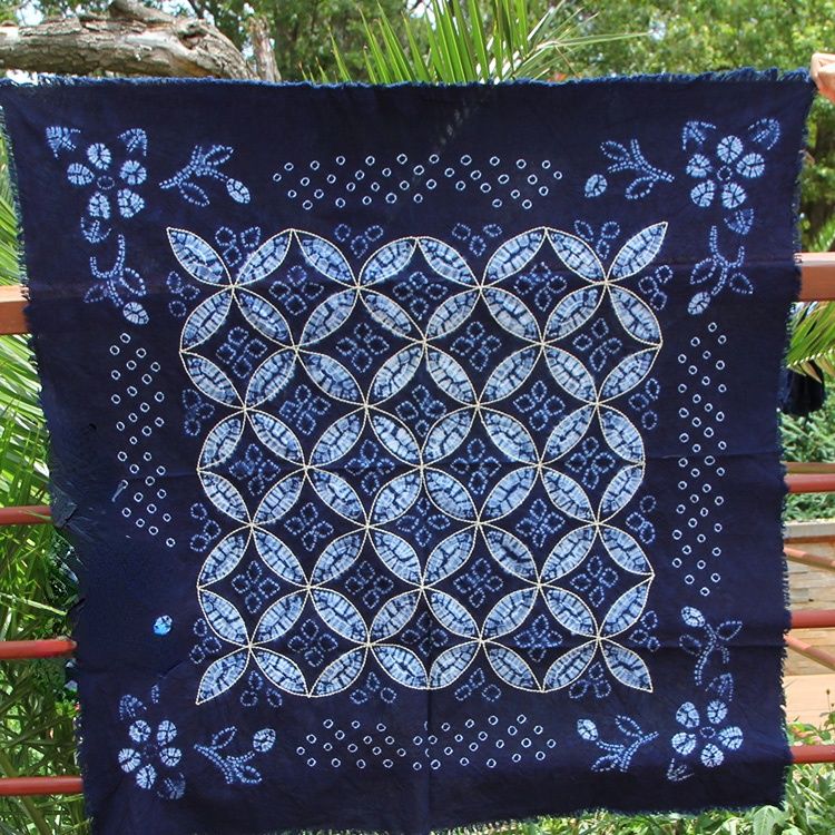 Tie Dyed TableCloth Handmade Blue Dyed Fabric Bed Sheet Ethnic Style Square Row Fish TableCloth