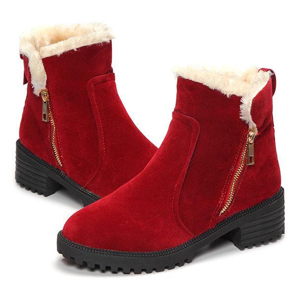 Warm Scrub Short Boots Side Zipper Mid Heel Ankle Shoes