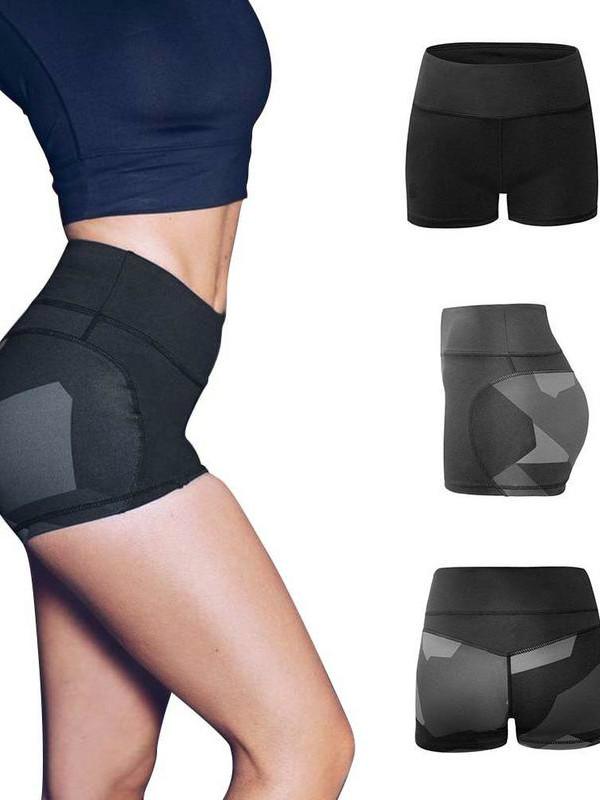 New Black Patchwork Slim Yoga Shorts Hips Push Up Women Compression Yoga Fit Tight High Waist Elastic Short Women Tight Bottom