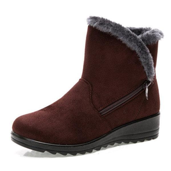 Winter Zipper Wedge Heel Keep Warm Ankle Snow Boots For Women