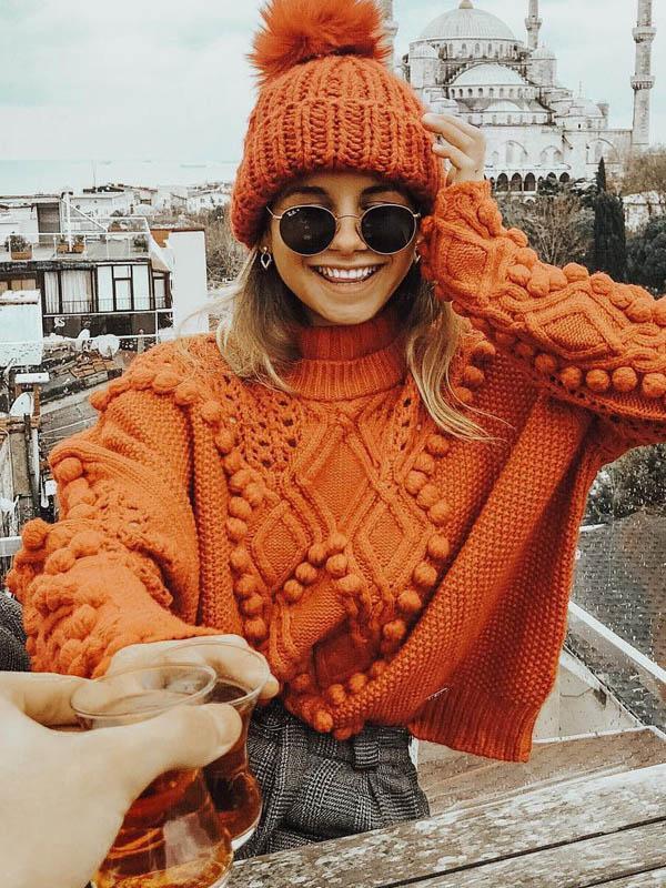 Loose Solid Color Knitting Sweater Tops