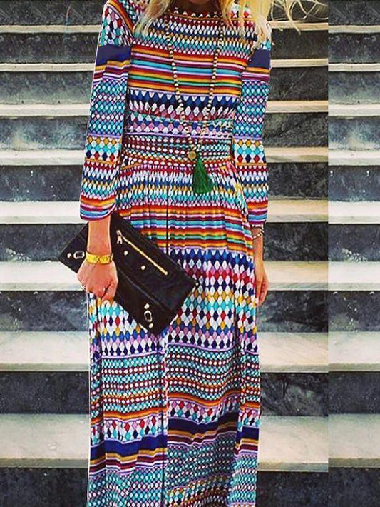 Crewneck Fashion Long Sleeve Printed Dress