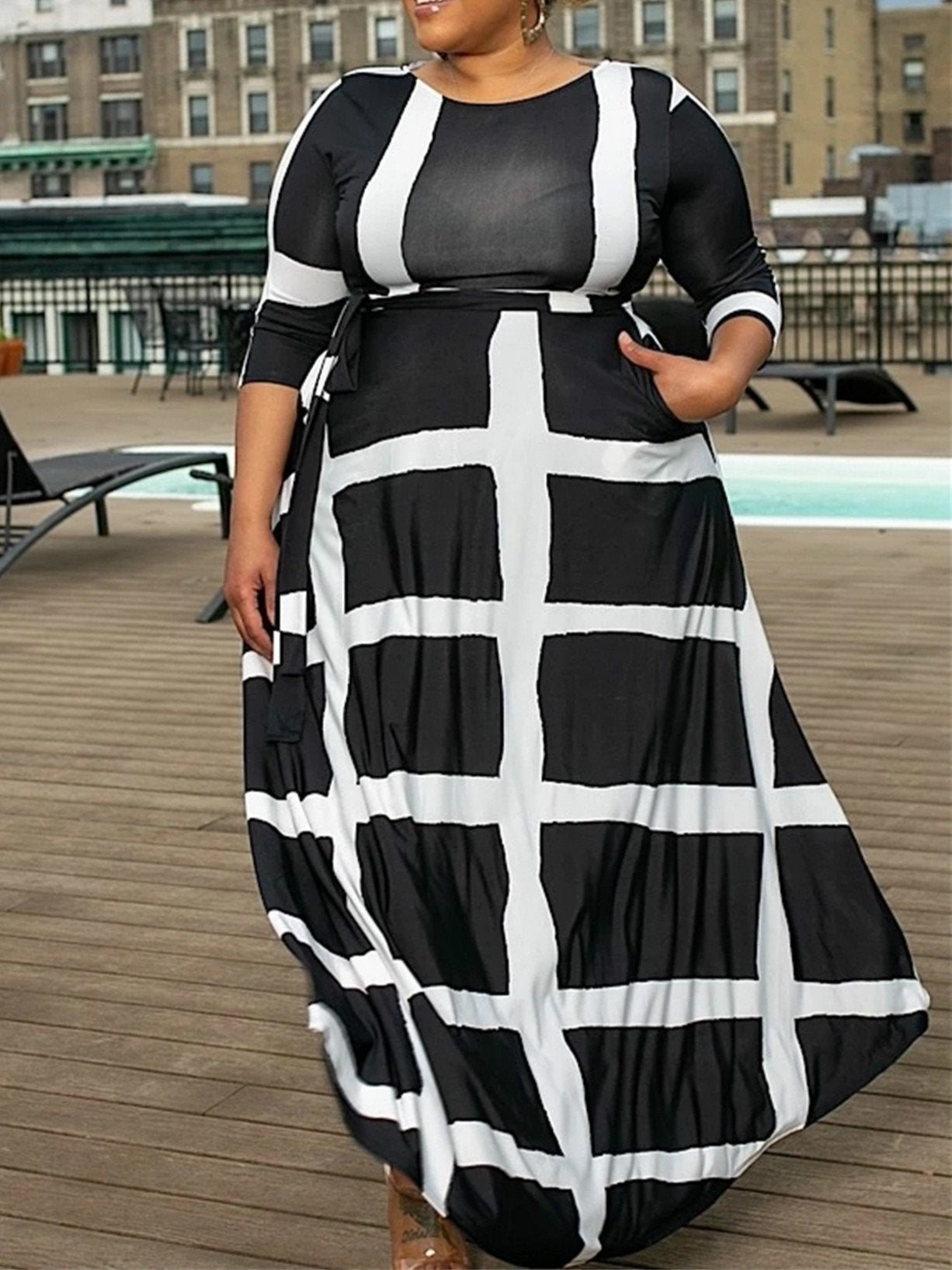 Plus Size Printed 2 Colors Maxi Dress