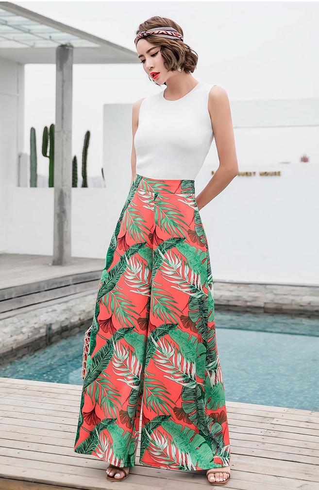 Casual Bohemian Beach High Waist Wide Leg Pants