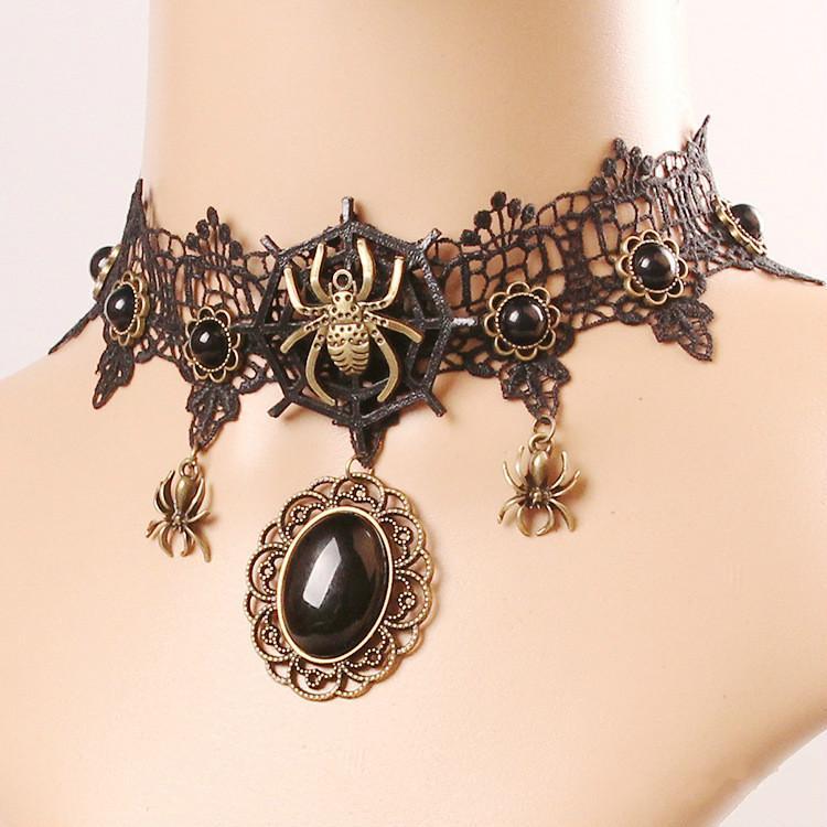 Halloween Gothic Style Lace Necklace Spider Necklace Female Retro Necklace