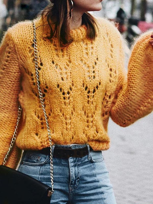 Loose Solid Color Knitting Sweater Tops