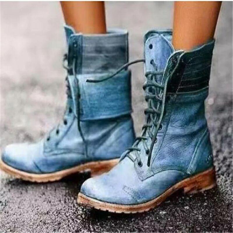 Winter Fashion Round Head Low Heel Cross Strap Women's Martin Boots