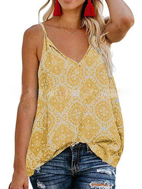 Sleeveless V-neck Printed Shirt Sling