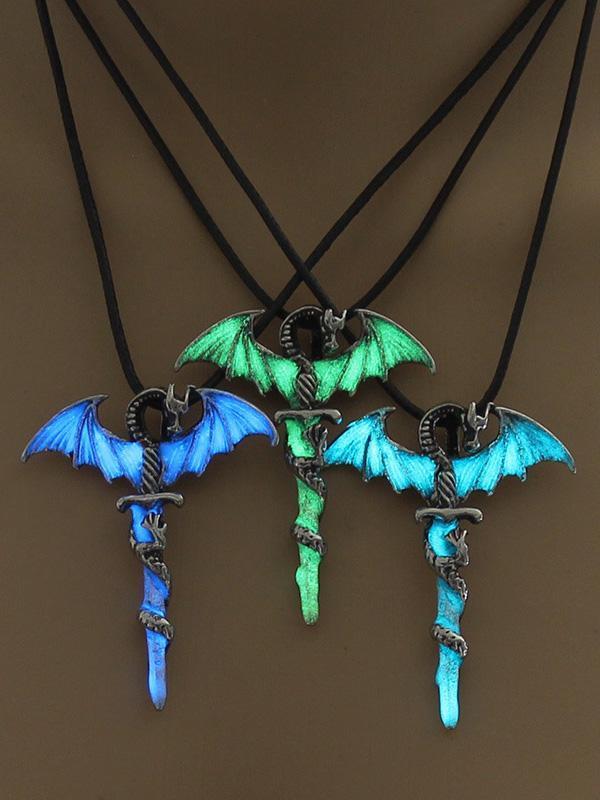 Vintage Cross Dragon Luminous Pendant Necklace