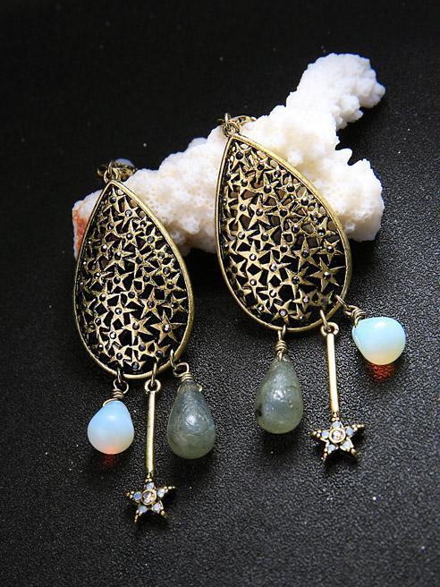 Retro Water Drop National Wind Hollow Long Earrings