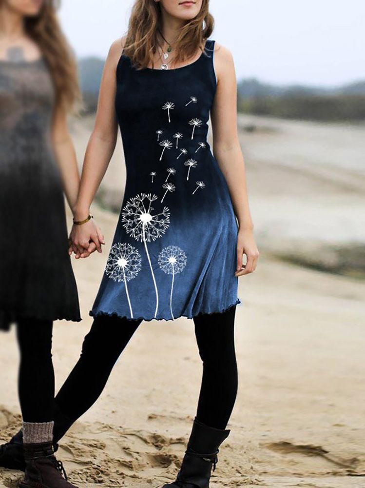 Women's Sleeveless Pullover Print Gradient Dress