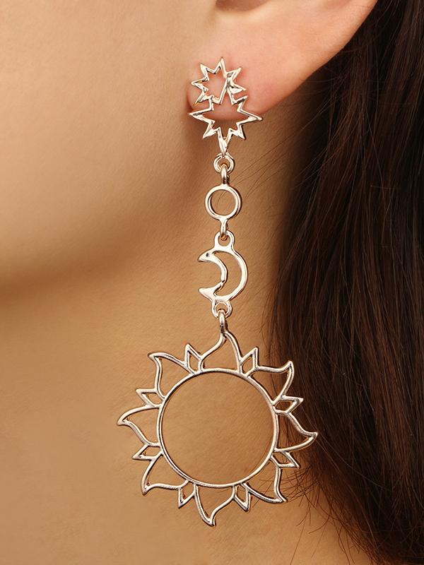 Fashion Retro Hollow Star Moon Sun Alloy Earrings