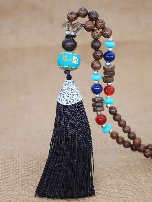 Literary Tassel Necklace Original Beaded Sweater Chain Hemp Cotton Accessories Ethnic Nepal Pendant