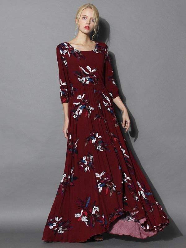 Bohemia Printed Three-quarter Sleeve Maxi Dresses