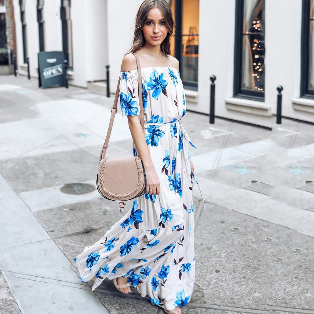 Boho Off Shoulder Side Slit Beach Long Maxi Dress