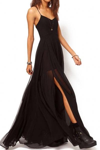 Intellectuality High Waist Strap Chiffon Maxi Dress