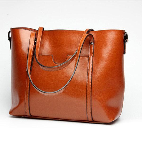 Women Oil Leather Tote Handbags Casual Front Pockets Crossbody Bags Shoulder Bags