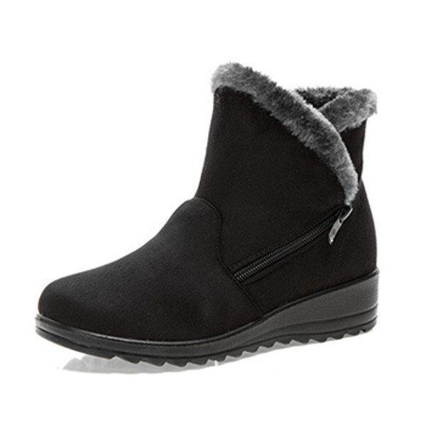 Winter Zipper Wedge Heel Keep Warm Ankle Snow Boots For Women