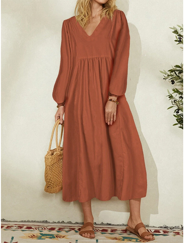 Fashion women's cotton loose Lantern Sleeve Dress