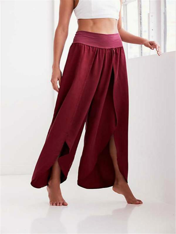 Solid Color Wide Leg Split Bottom Casual Pants