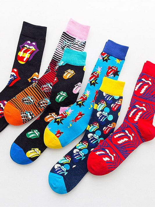 Trend Rolling Stone Band Joint Big Tongue Rock Style Fashion Men's and Women's Cotton  Personality Mid Autumn and Winter Socks