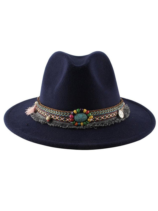 Retro Ethnic Style Flat-edge Jazz Woolen Top Hat