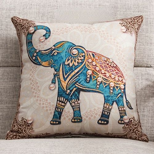 Retro Nostalgic National Style Pillow Sofa Cushion Cover National Style Abstract Elephant Bedroom Cartoon Pillowcase Cover