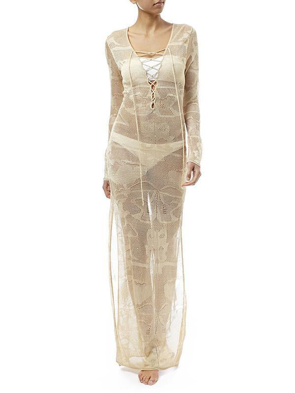 Casual Vacation Beach Lace-Up Mask Long Dress Cover-Ups