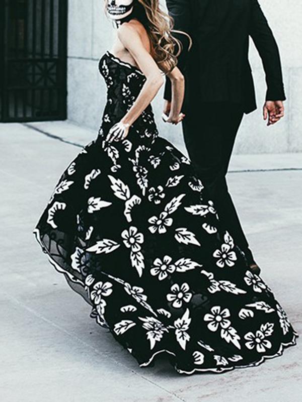 Halloween Black Print Long Dress