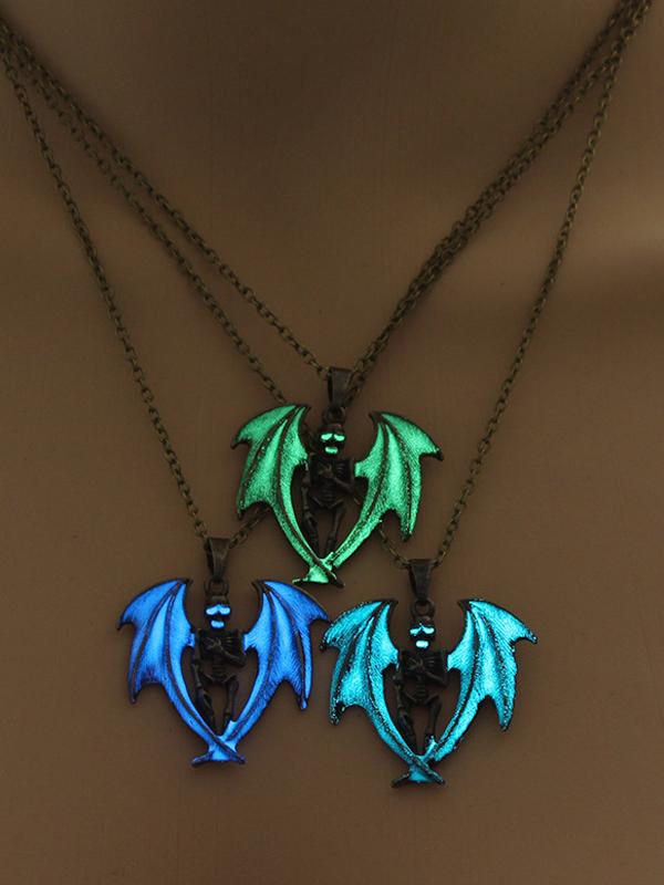 Halloween Skull Wings Glow in the Dark Pendant Necklace