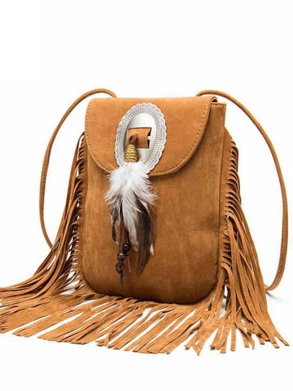 Vintage Bohemian Fringe Tassel Hippie Gypsy Crossbody Bag