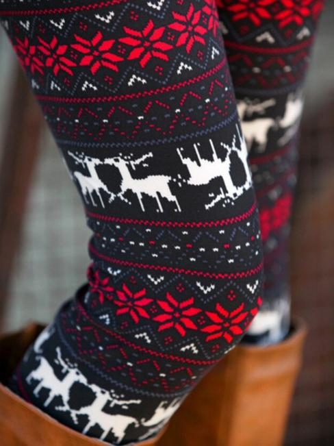 Black Snowflakes Elk Christmas Warm Leggings