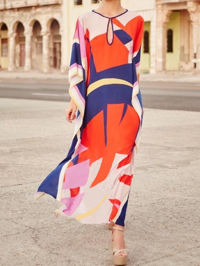 Floral Long Sleeve Beach Bikini Cover Up Maxi Dress