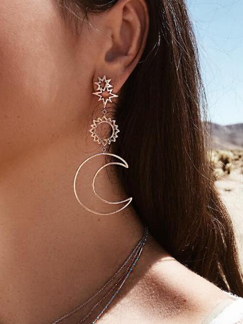 Fashion Retro Hollow Star Moon Sun Alloy Earrings