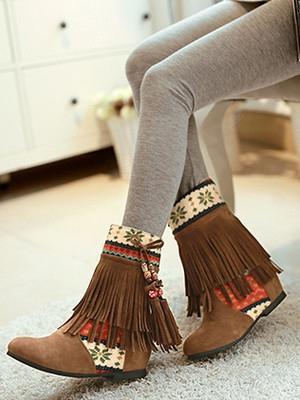 Winter Beads Tassels Plus Size Hidden Heel Boots