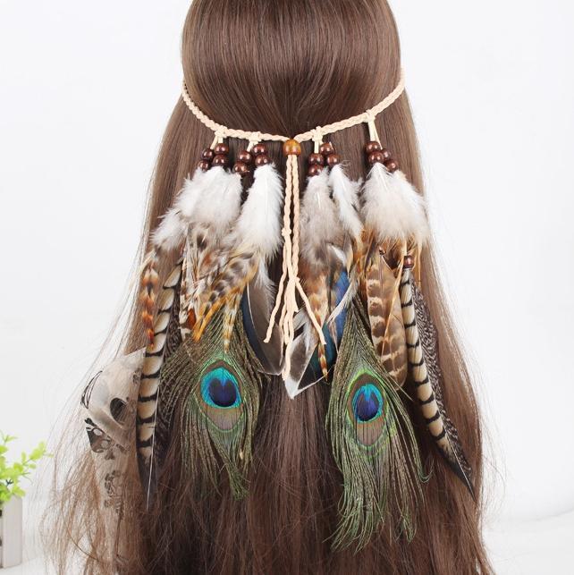 Gypsy Indian Hippie Bohemian Feather Hair Band Headwear