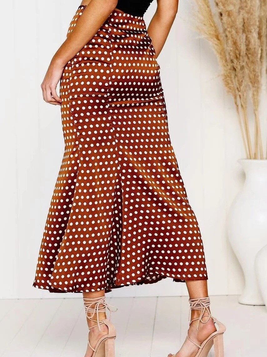 High Waist Bodycon Skirt Autumn Sexy Slim Slimming Wave Dots Midi Skirt