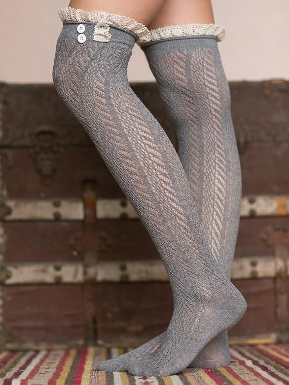 Button Lace Stockings Diamond Over The Knee Long Socks