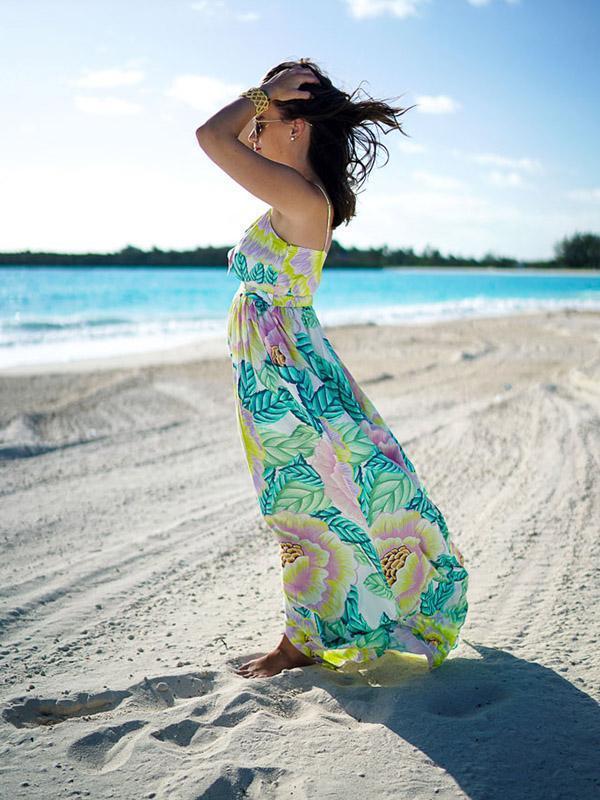 Print Spaghetti Strap Split Bohemia Maxi Dress
