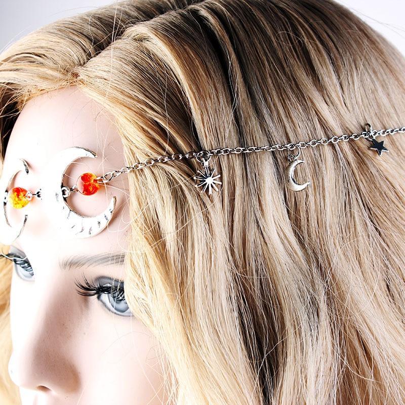 Vintage Hair Accessories Head Chain Double Moon Star Hair Jewelry