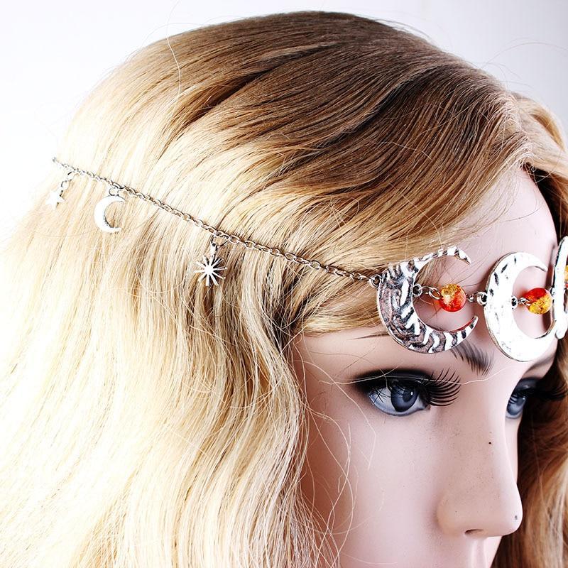 Vintage Hair Accessories Head Chain Double Moon Star Hair Jewelry