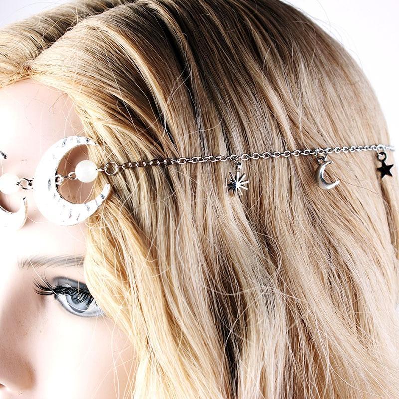 Vintage Hair Accessories Head Chain Double Moon Star Hair Jewelry