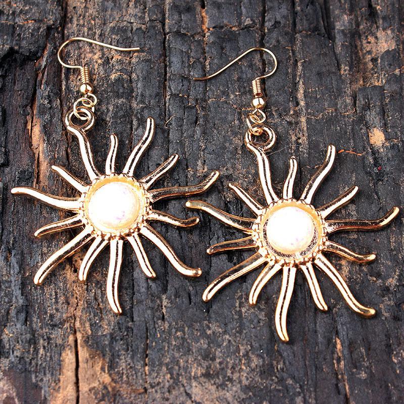 Natural Stone Gem Sun Shiny Crystal Earrings