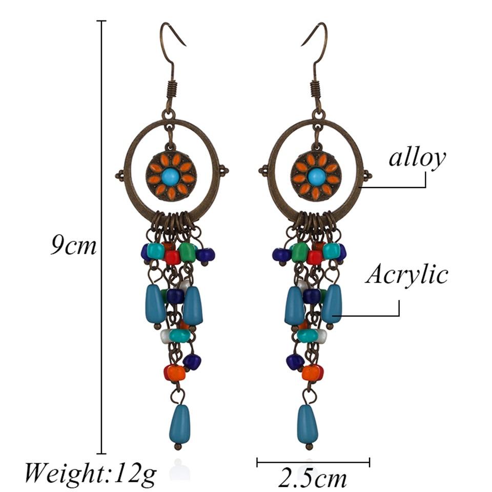 Bohemian long acrylic beads tassel drop earrings jewelry for women