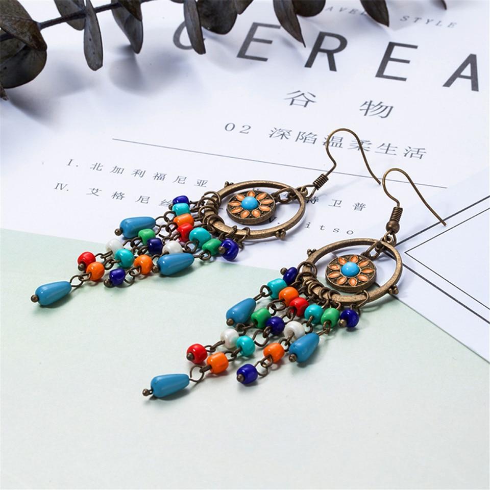 Bohemian long acrylic beads tassel drop earrings jewelry for women