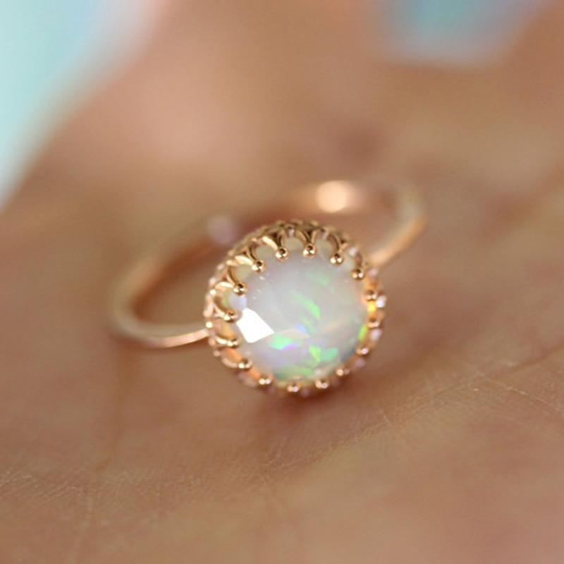 Rainbow Round Couple Gold Color Rings Jewelry