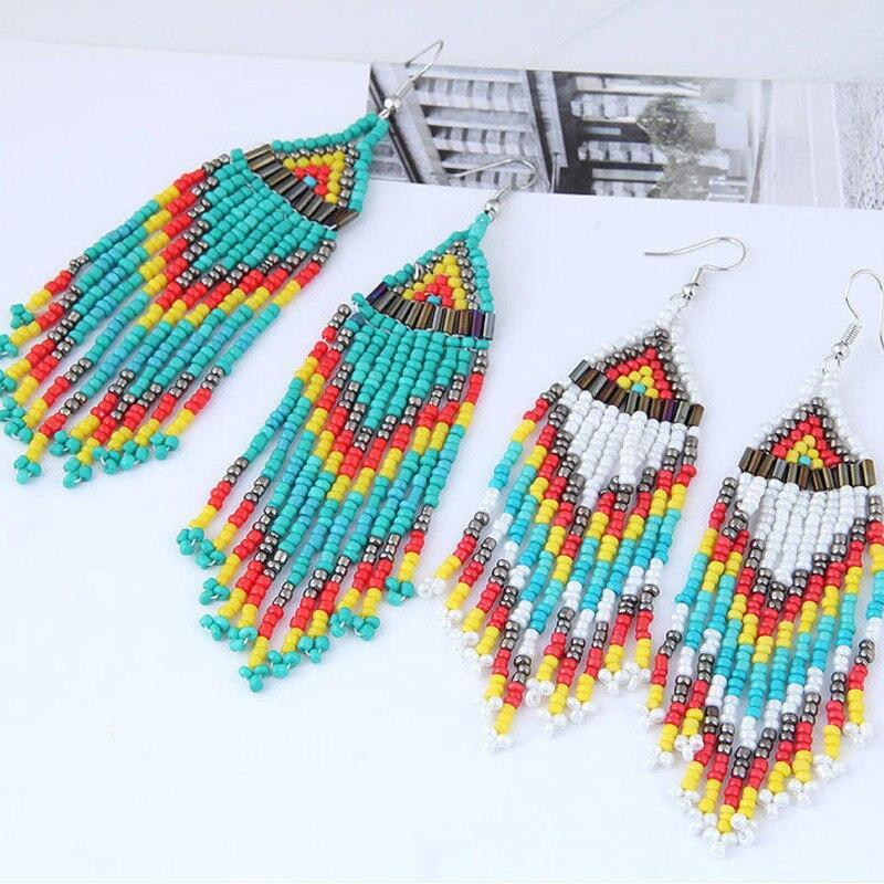 Bohemian Multicolour Seed Beaded Drop Dangle Earrings