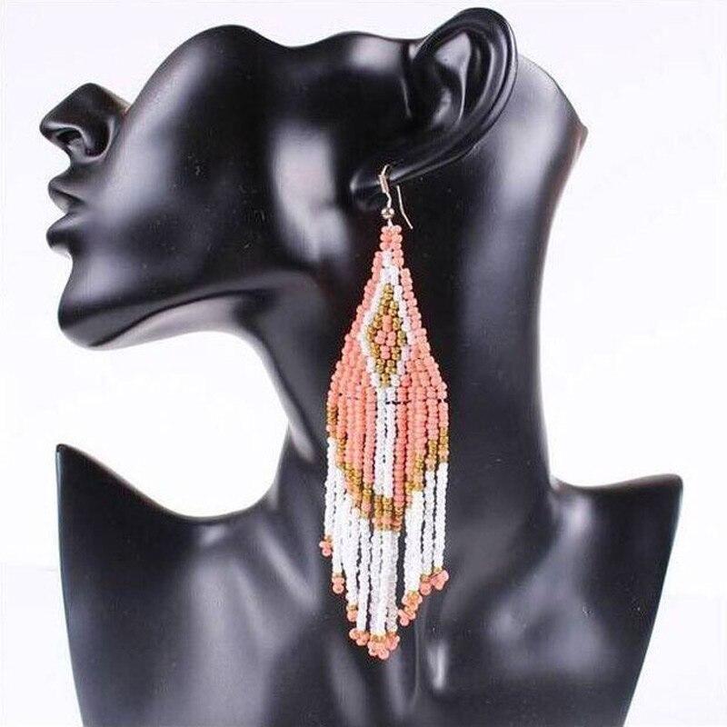 Bohemian Multicolour Seed Beaded Drop Dangle Earrings