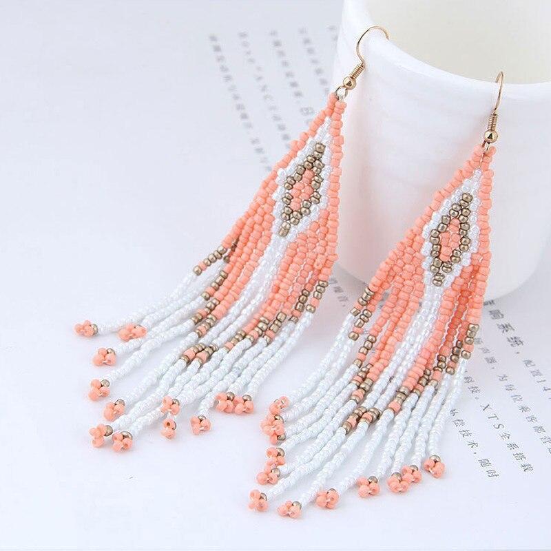 Bohemian Multicolour Seed Beaded Drop Dangle Earrings